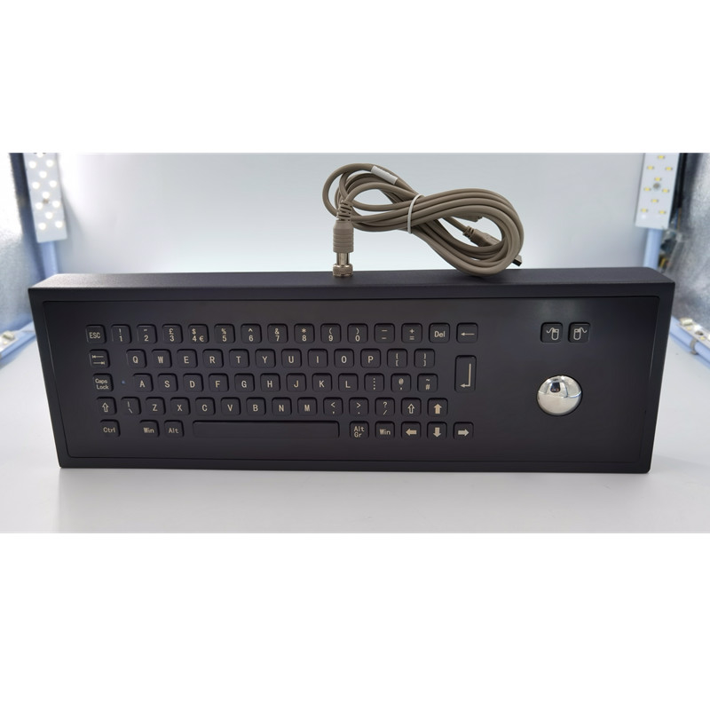 Metalowa klawiatura przemysłowa IP65 w kolorze czarnym z klawiszami Trackball 65