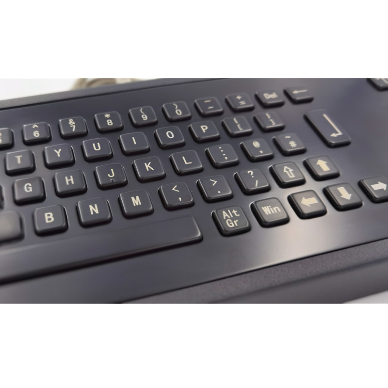 Metalowa klawiatura przemysłowa IP65 w kolorze czarnym z klawiszami Trackball 65
